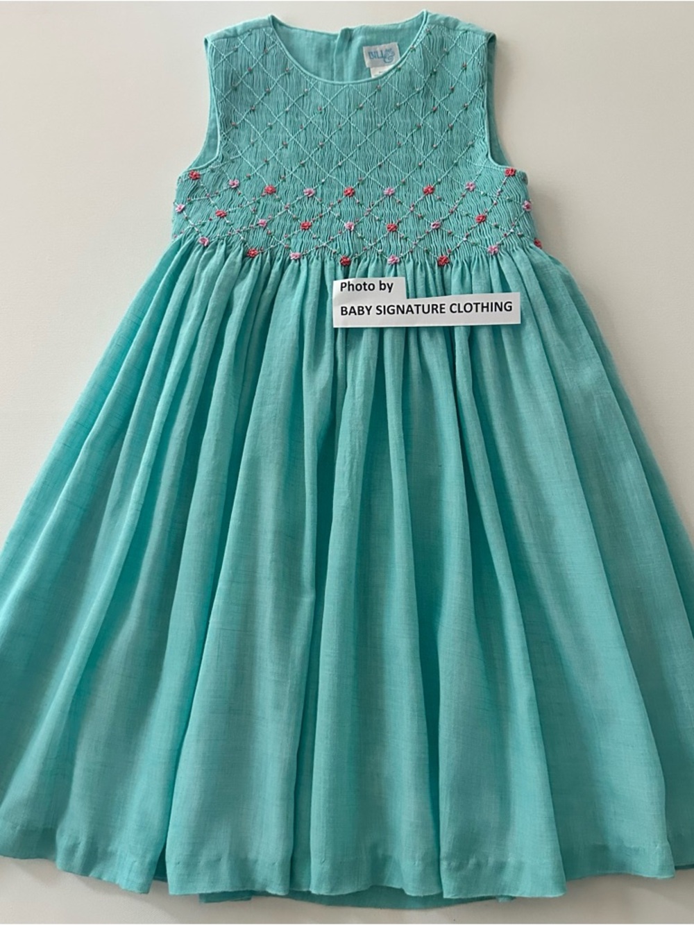 Luli & Me Girls 8 Smocked Aqua Dress Party Spring Summer Special Occasions